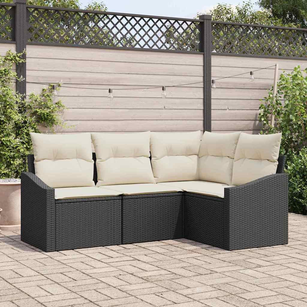 4-delt havesofa sæt med puder sort poly rattan