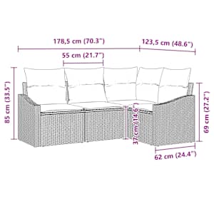Set pohovek s polštářem 4 pcs Černá polyratan - obrázek 8