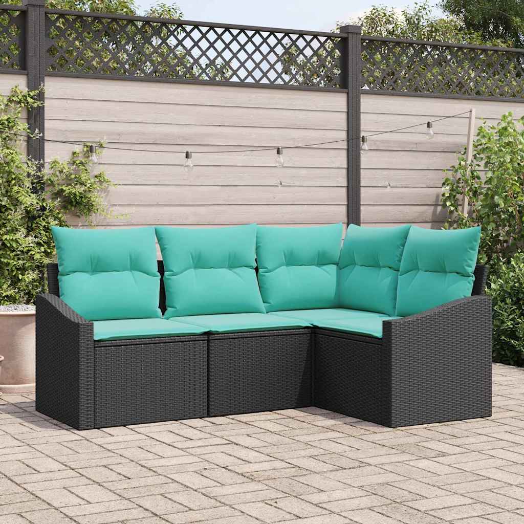 vidaXL Set de canapea cu pernă 4 pcs Negru poliratan