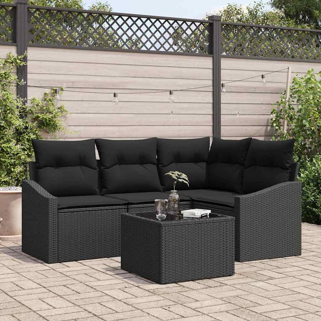 5-delt Havesofa Sæt med Puder Beige Poly Rattan