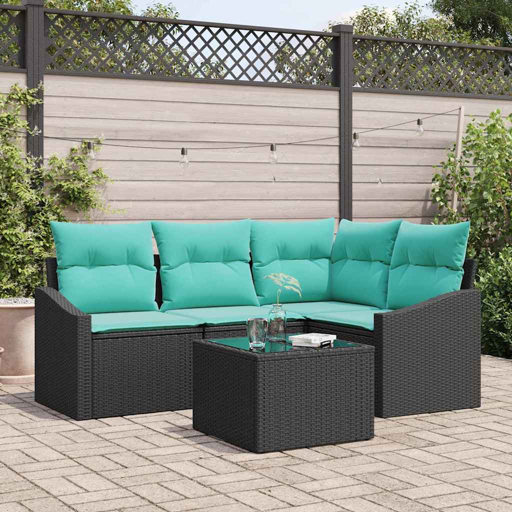 vidaXL Set de canapea cu pernă 5 pcs Negru poliratan