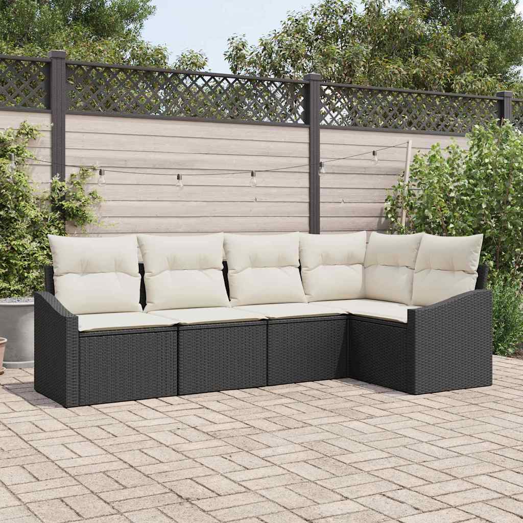 5-delt Have Sofa Sæt med Puder Sort Poly Rattan