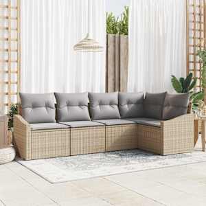 Set pohovek s polštářem 5 pcs Béžová polyratan - obrázek 1