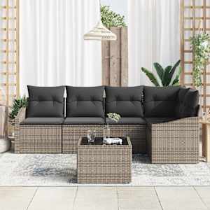 Set pohovek s polštářem 6 pcs Šedá polyratan - obrázek 3