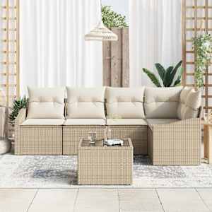 Set pohovek s polštářem 6 pcs Béžová polyratan - obrázek 3