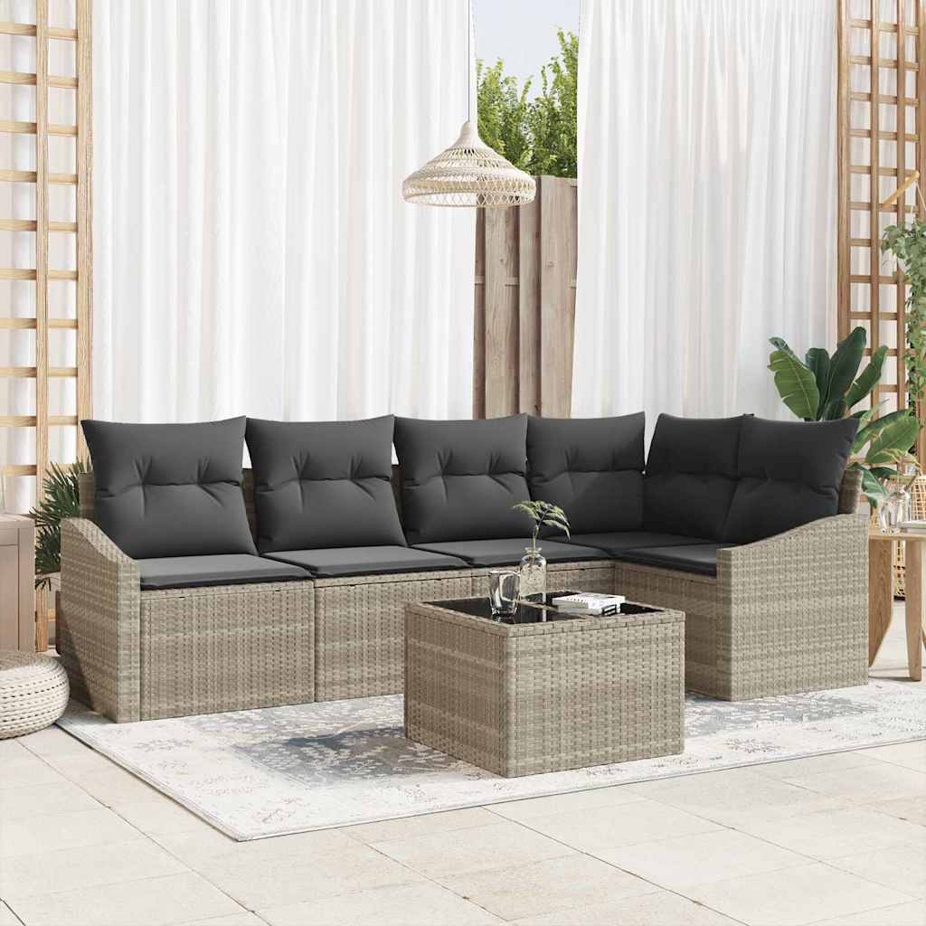 6-delt have sofa sæt med puder grå poly rattan