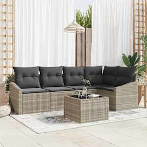 Set pohovek s polštářem 6 pcs Světle šedá polyratan - obrázek 1