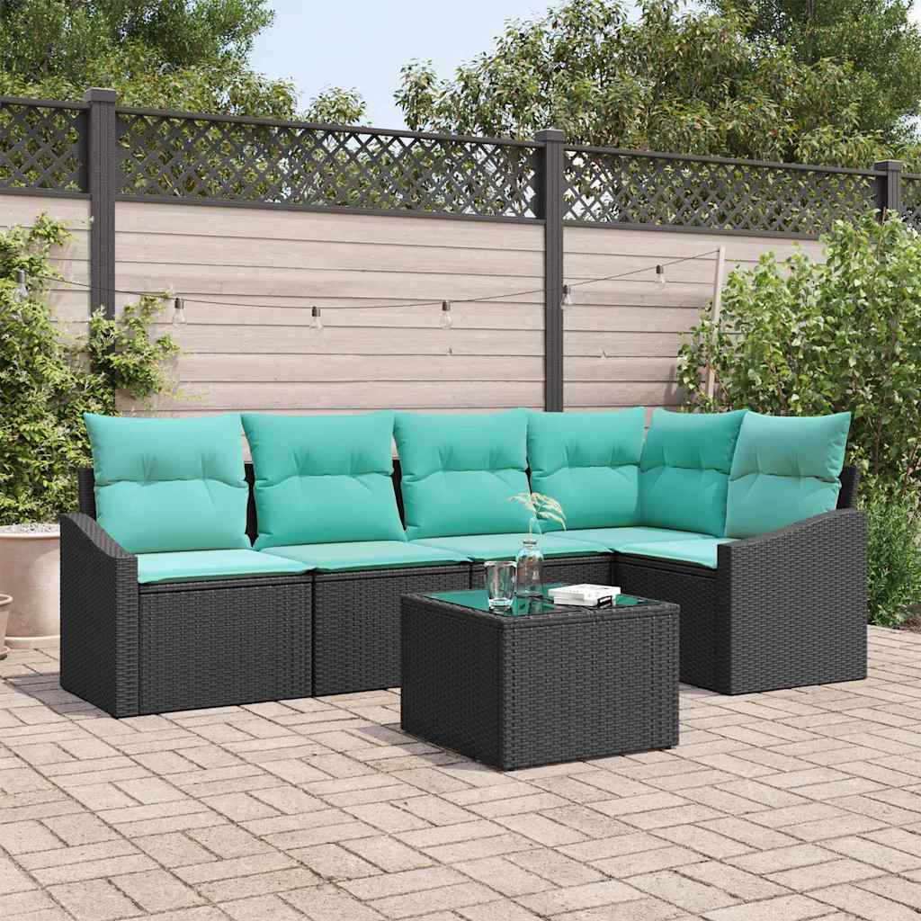 vidaXL Set de canapea cu pernă 6 pcs Negru poliratan