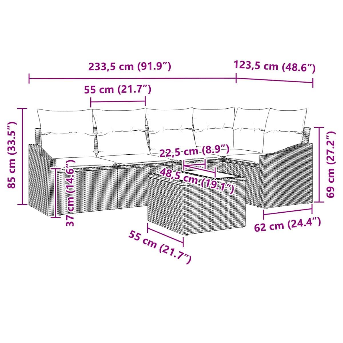 Sofa Sæt 6 stk. polyrattan - Billede 9