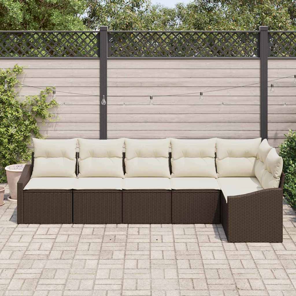 vidaXL 6-delige tuinset met kussens in bruin poly riet