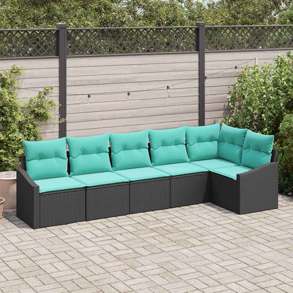 vidaXL Set de canapea cu pernă 6 pcs Negru poliratan