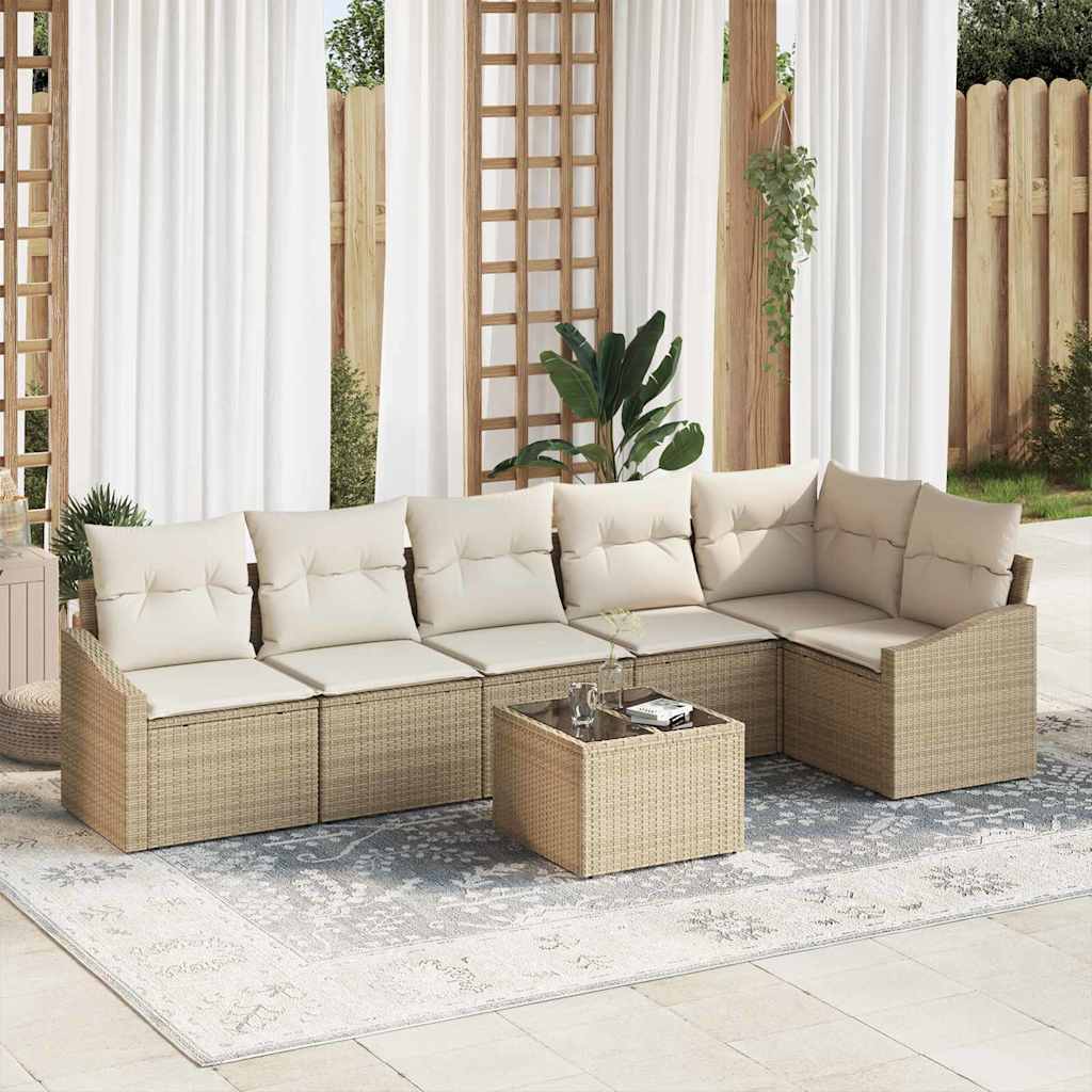 7-tlg. Garten-Sofagarnitur mit Kissen Braun Poly Rattan