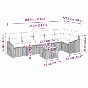 Set pohovek s polštářem 7 pcs Béžová polyratan - obrázek 9