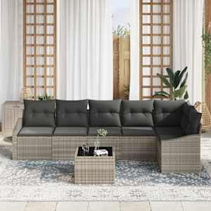 Set pohovek s polštářem 7 pcs Světle šedá polyratan - obrázek 3