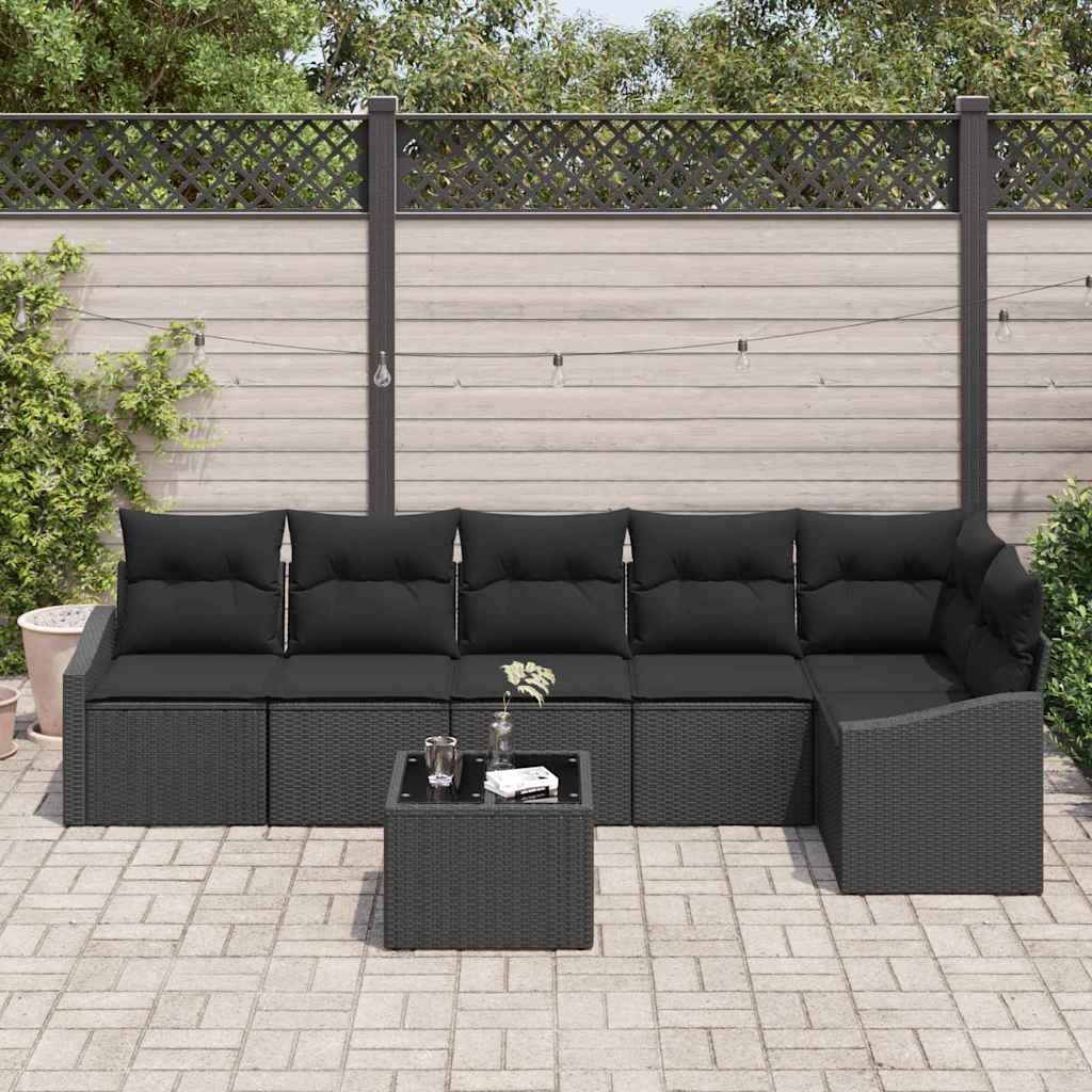 vidaXL 7-delige tuinsofa set met kussens in zwart poly rattan