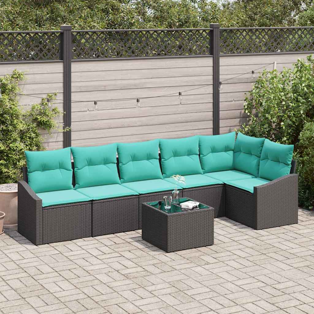 vidaXL Set de canapea cu pernă 7 pcs Negru poliratan