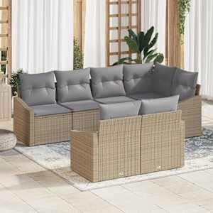 Set pohovek s polštářem 7 pcs Béžová polyratan - obrázek 1