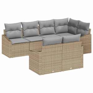 Set pohovek s polštářem 7 pcs Béžová polyratan - obrázek 2