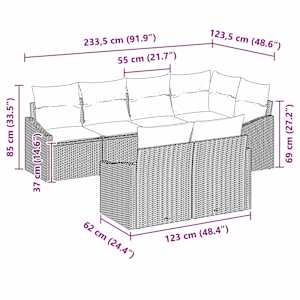Set pohovek s polštářem 7 pcs Béžová polyratan - obrázek 8
