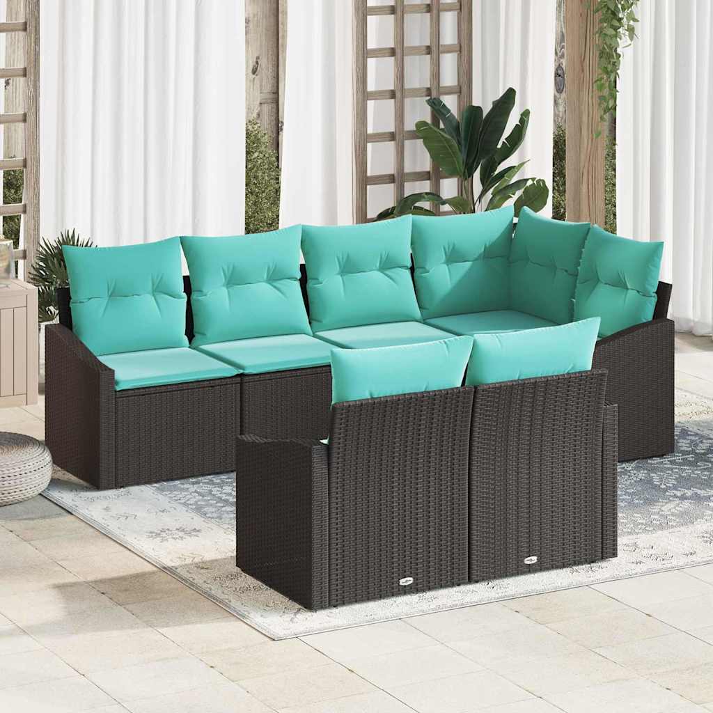 vidaXL Set de canapea cu pernă 7 pcs Negru poliratan