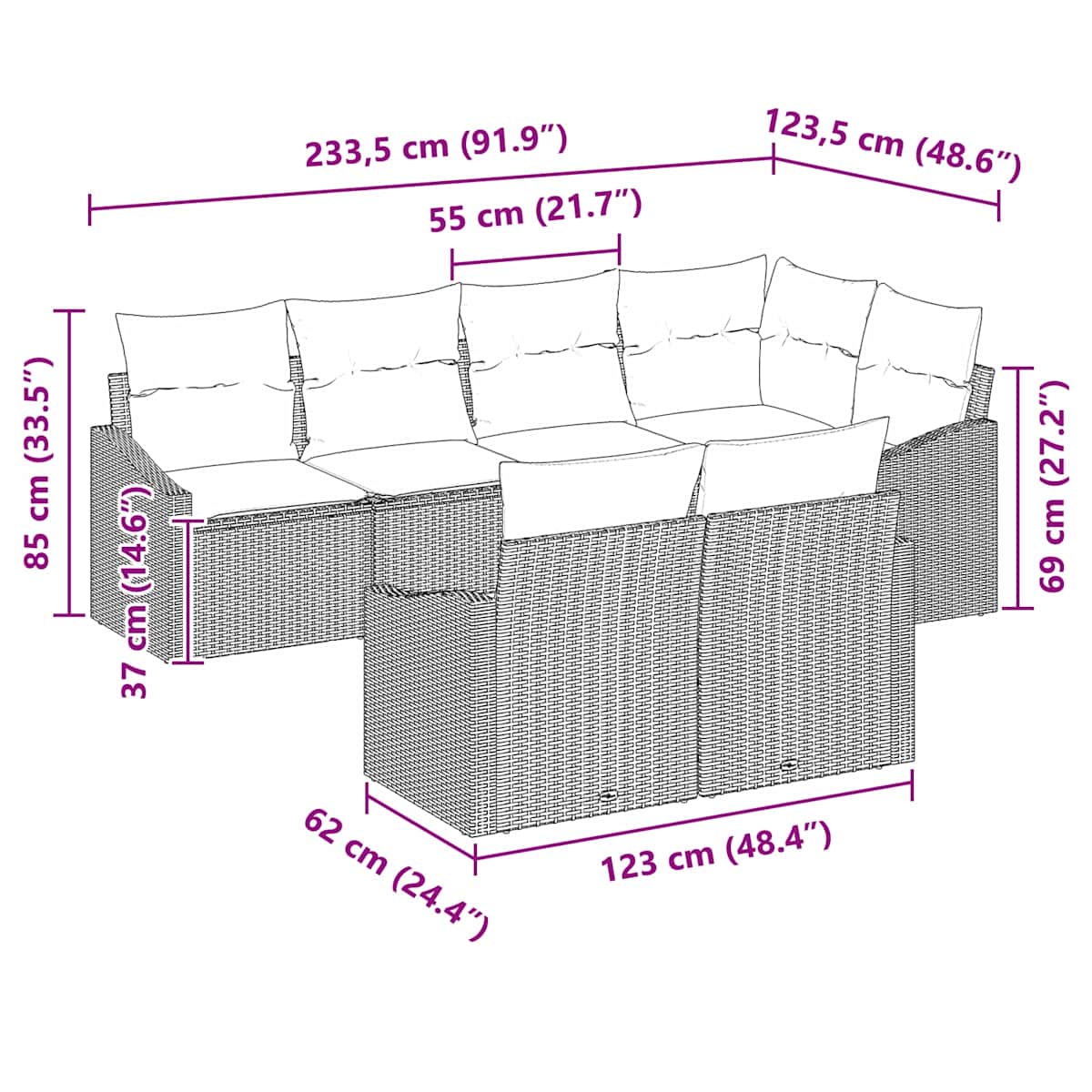 Sofa Sæt 7 stk. polyrattan - Billede 8