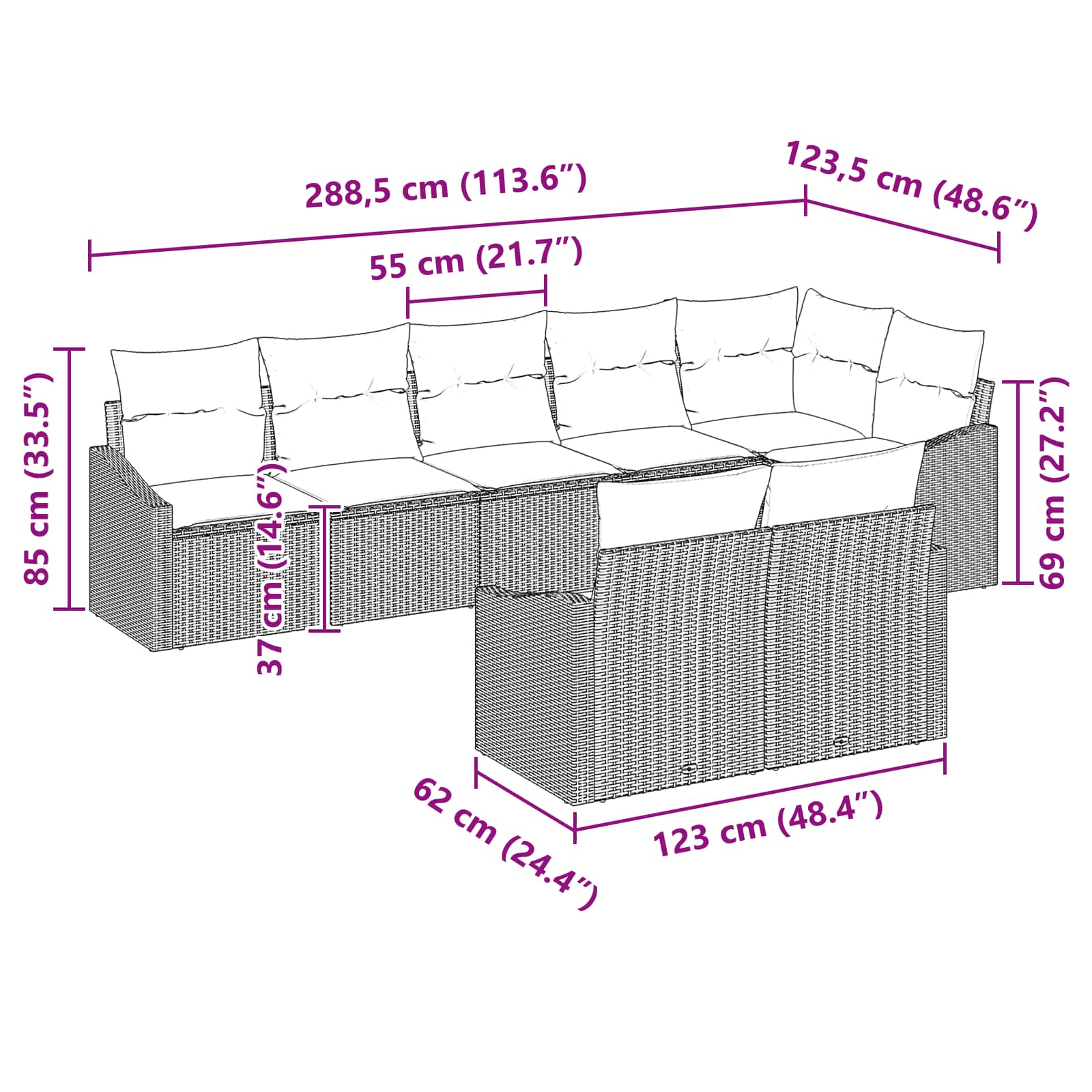 Bankstel met kussen 8 pcs Zwart poly rattan - Afbeelding 8