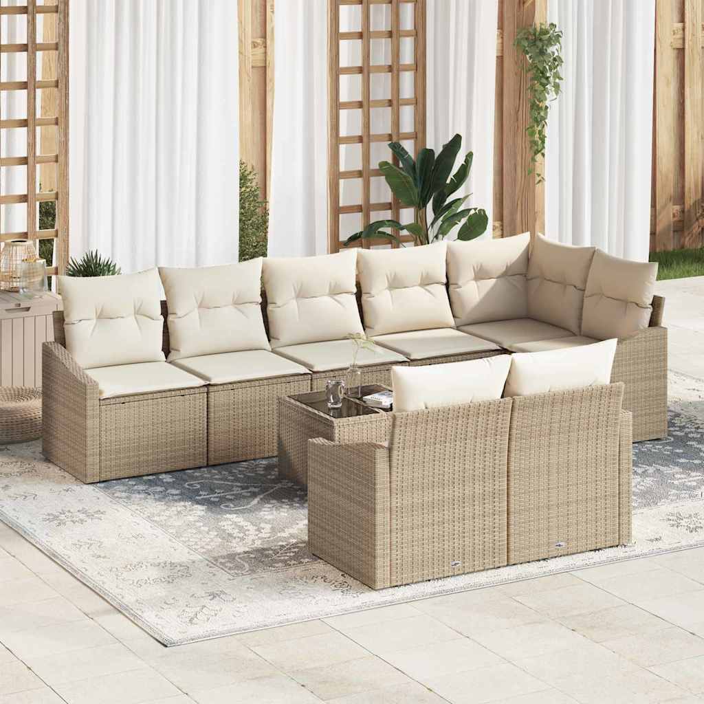 Havemøbel Sæt 9 Stykker Beige Poly Rattan Havemøbel Sæt Moderne