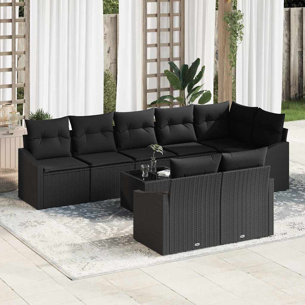 Have Sofa Sæt Sæt af 9 Sort Rattan, Polyester Udendørs Sofa