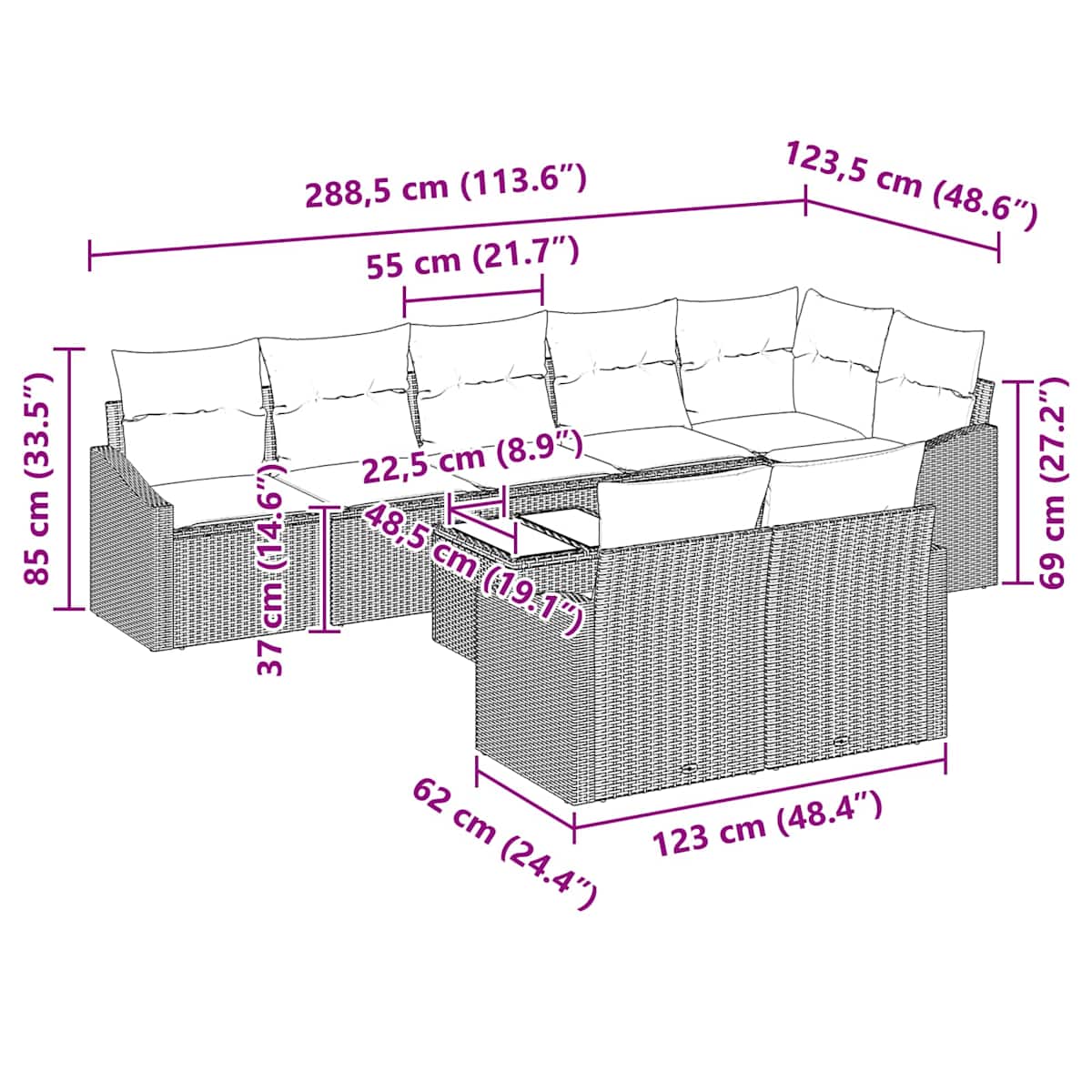 Sofa Sæt 9 stk. polyrattan - Billede 9