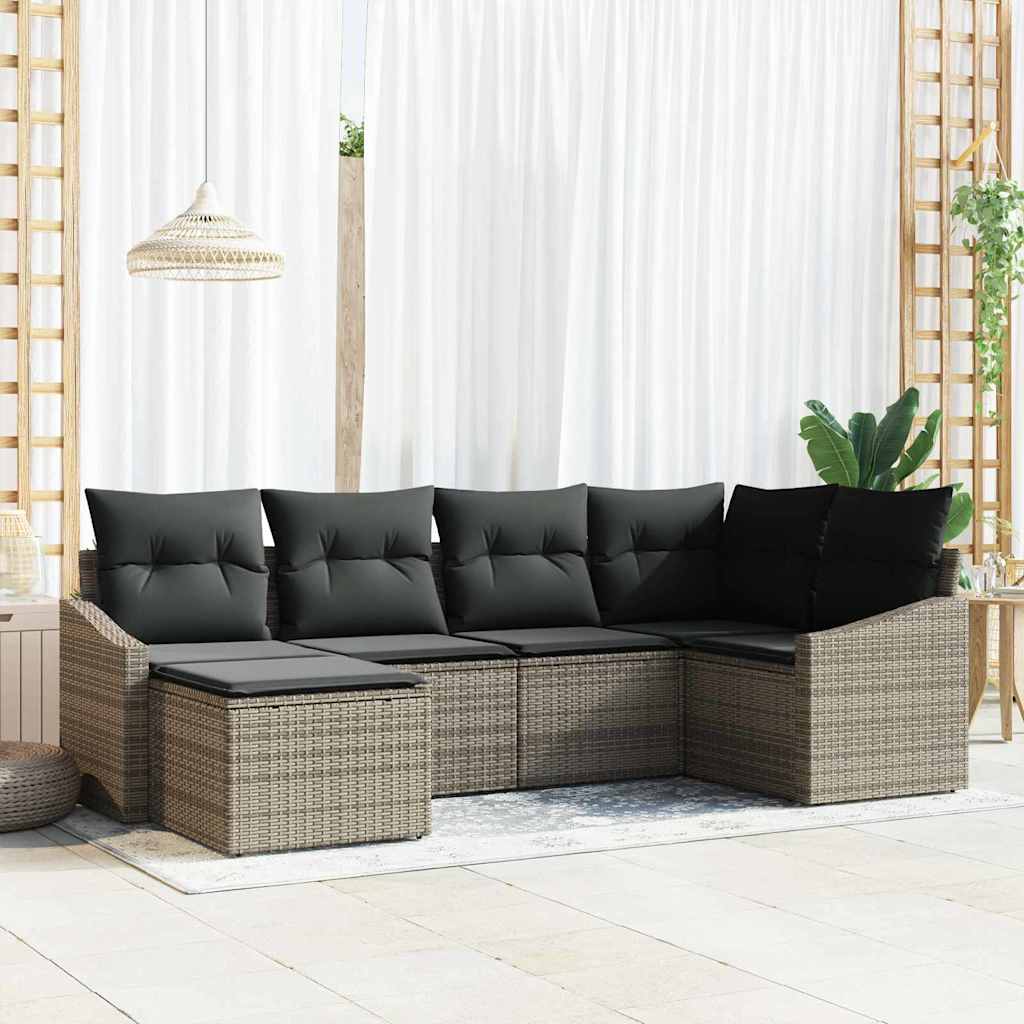 6 Dele Have Sofa Sæt med Puder Grå Poly Rattan