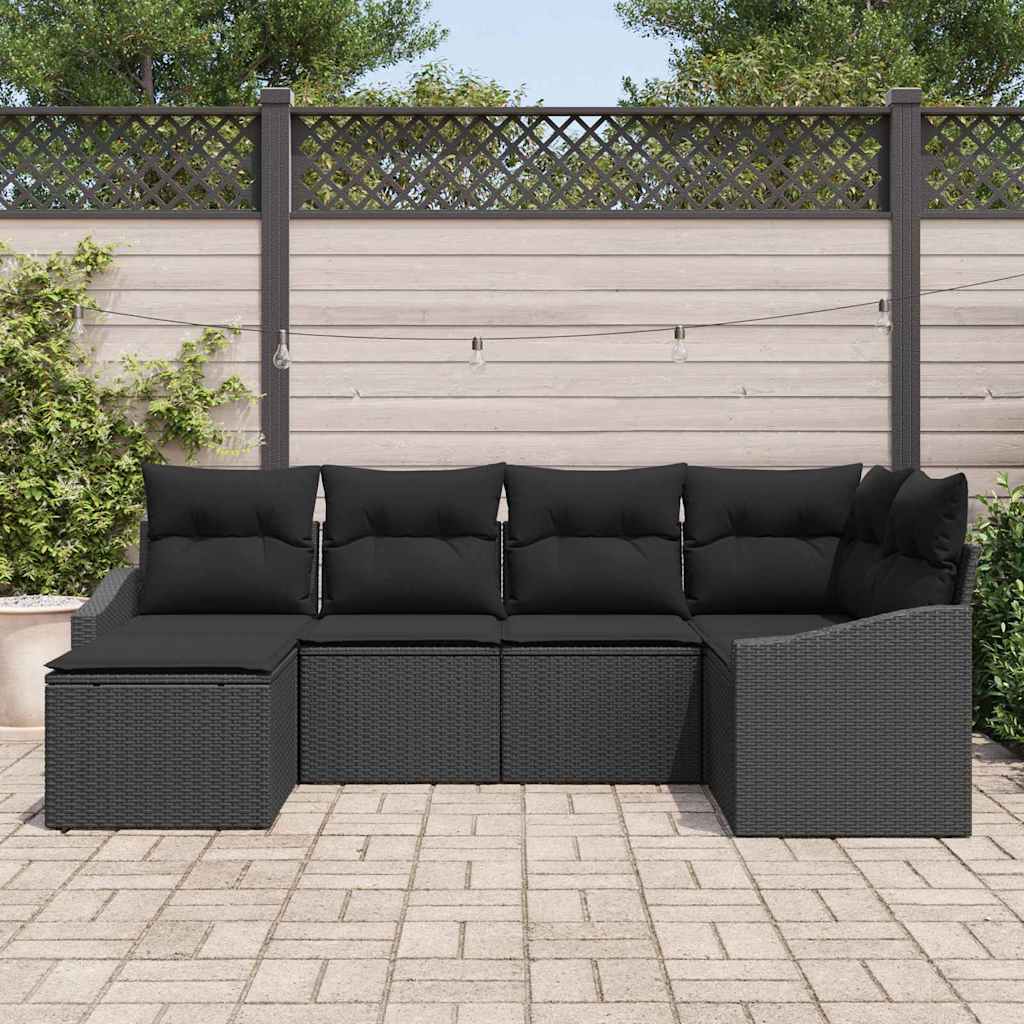 vidaXL 6-delige tuinset met kussens, zwarte poly rattan