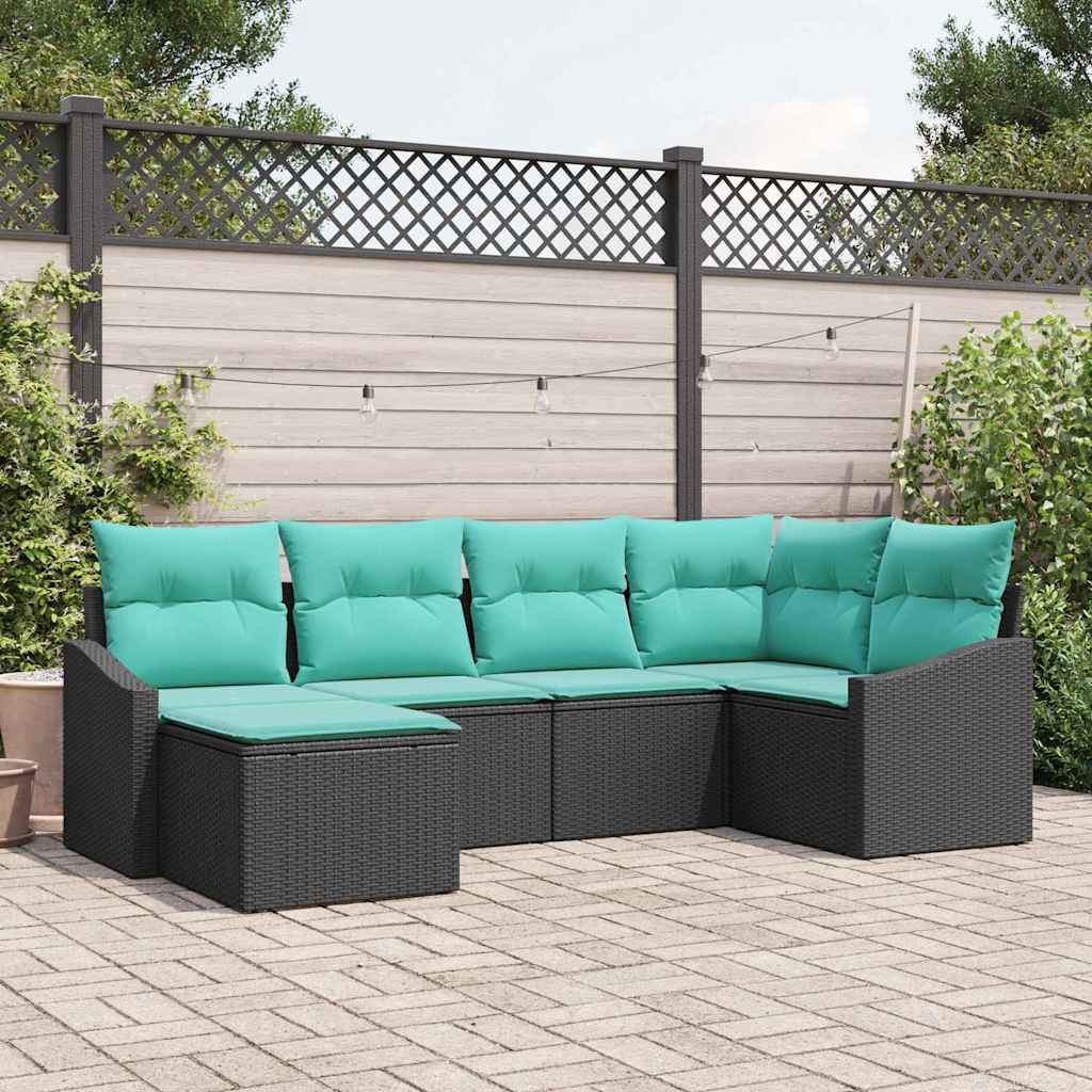 vidaXL Set de canapea cu pernă 6 pcs Negru poliratan