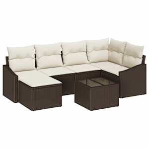Set pohovek s polštářem 7 pcs Hnědá polyratan - obrázek 2