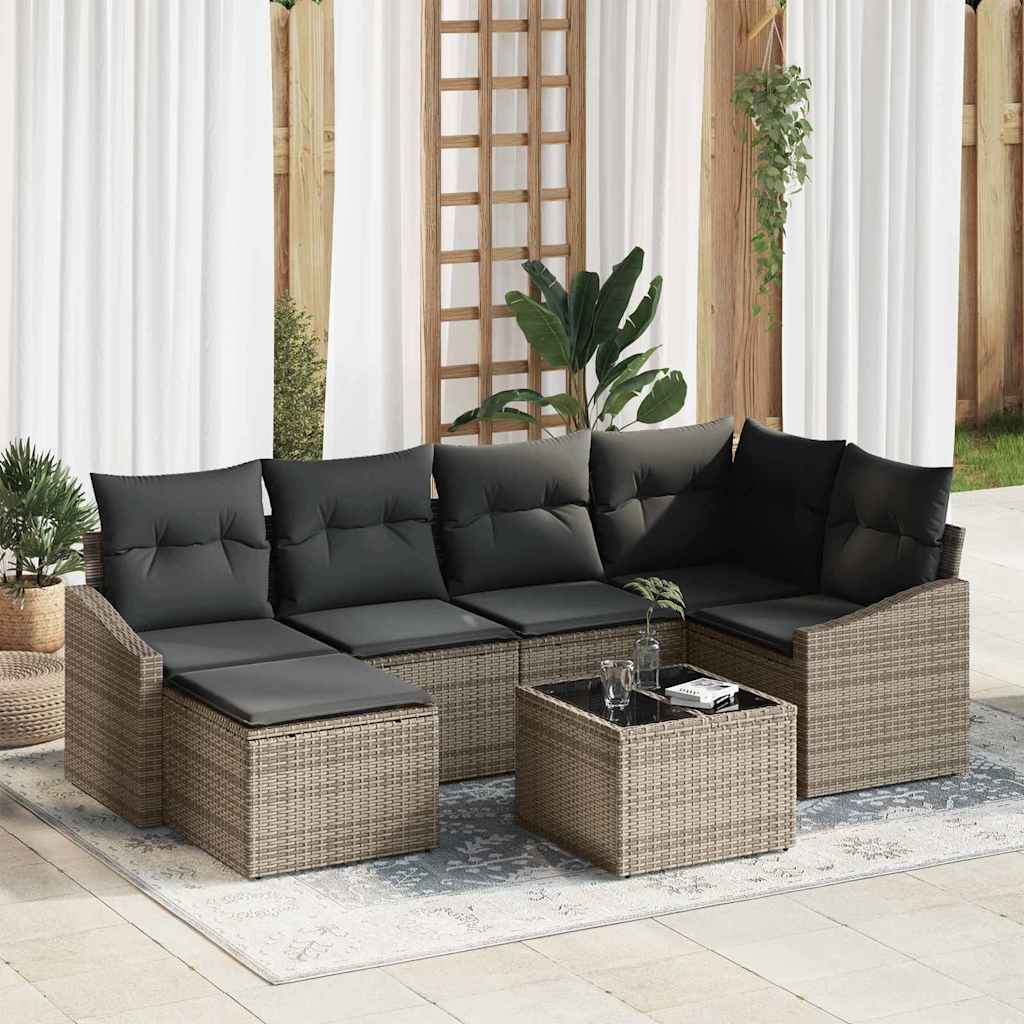 6-tlg. Garten-Sofagarnitur mit Kissen Schwarz Poly Rattan