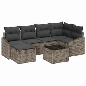 Set pohovek s polštářem 7 pcs Šedá polyratan - obrázek 2