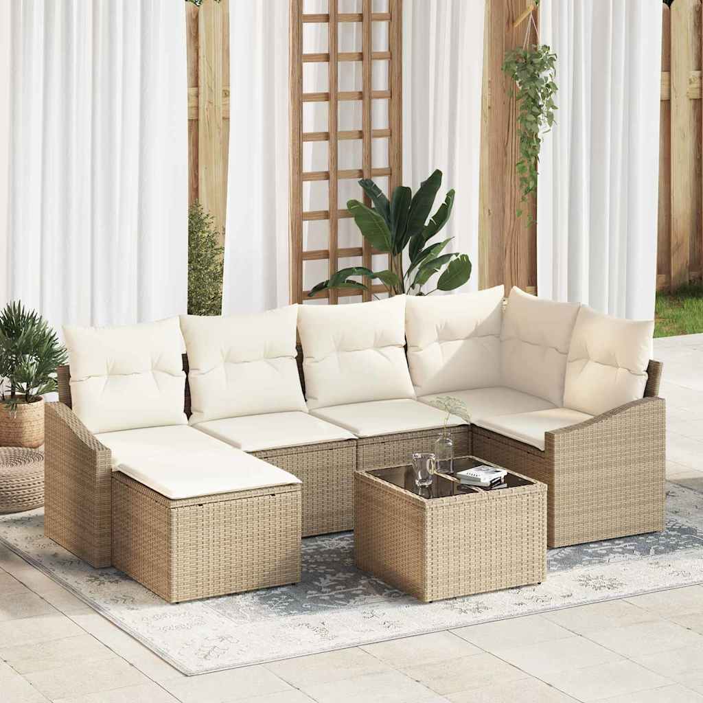 7-tlg. Garten-Sofagarnitur mit Kissen Braun Poly Rattan