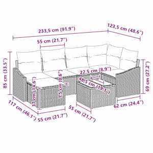 Set pohovek s polštářem 7 pcs Světle šedá polyratan - obrázek 10