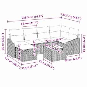 Set pohovek s polštářem 7 pcs Černá polyratan - obrázek 10