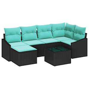 Set pohovek s polštářem 7 pcs Černá polyratan - obrázek 2