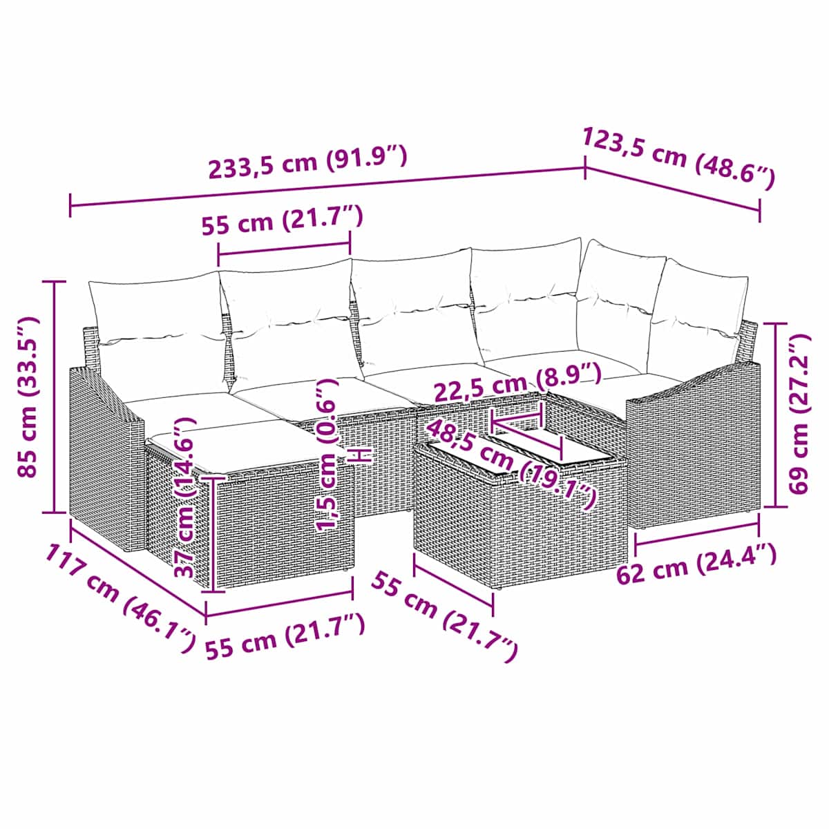 Sofa Sæt 7 stk. polyrattan - Billede 10