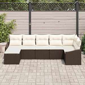 Set pohovek s polštářem 7 pcs Hnědá polyratan - obrázek 3