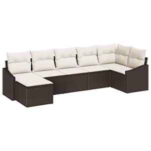 Set pohovek s polštářem 7 pcs Hnědá polyratan - obrázek 2