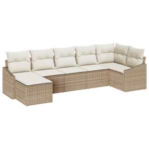 Set pohovek s polštářem 7 pcs Béžová polyratan - obrázek 2