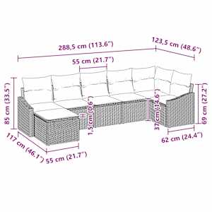 Set pohovek s polštářem 7 pcs Béžová polyratan - obrázek 9