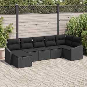 Set pohovek s polštářem 7 pcs Černá polyratan