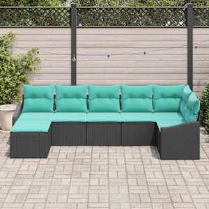 Set pohovek s polštářem 7 pcs Černá polyratan - obrázek 3
