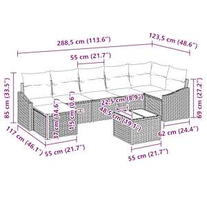 Set pohovek s polštářem 8 pcs Béžová polyratan - obrázek 10