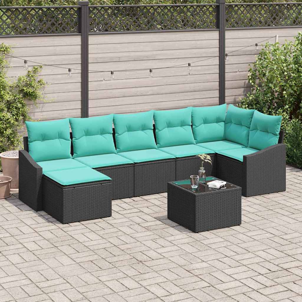 vidaXL Set de canapea cu pernă 8 pcs Negru poliratan