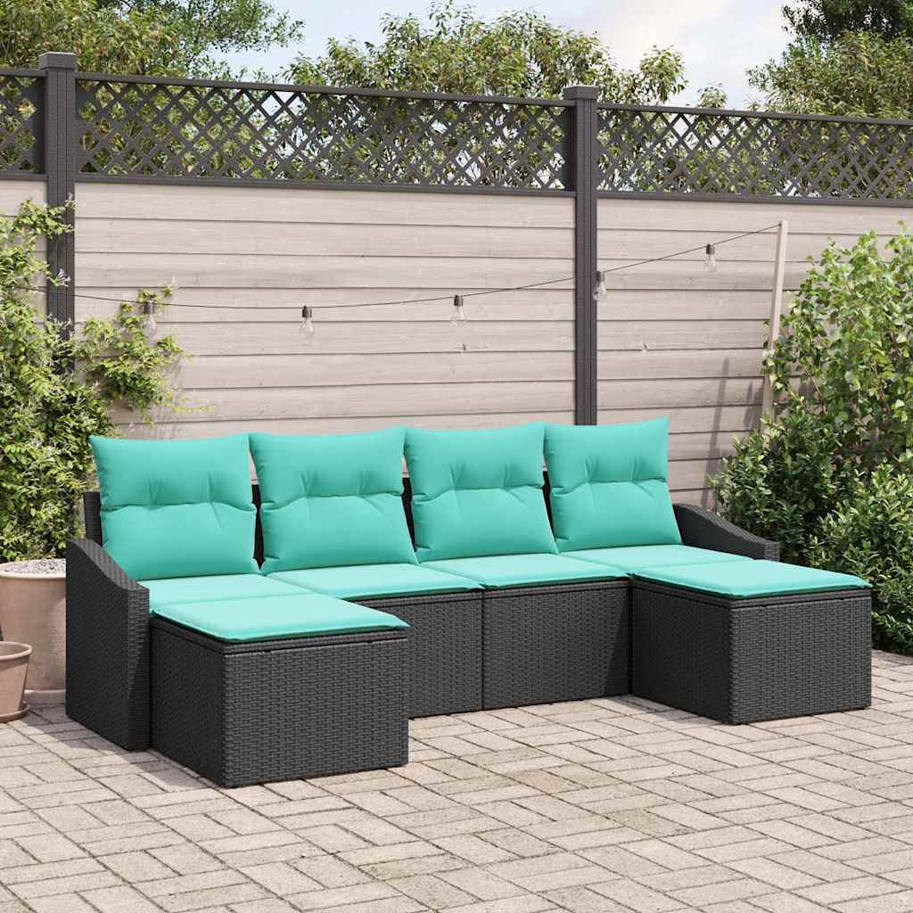 vidaXL Set de canapea cu pernă 6 pcs Negru poliratan
