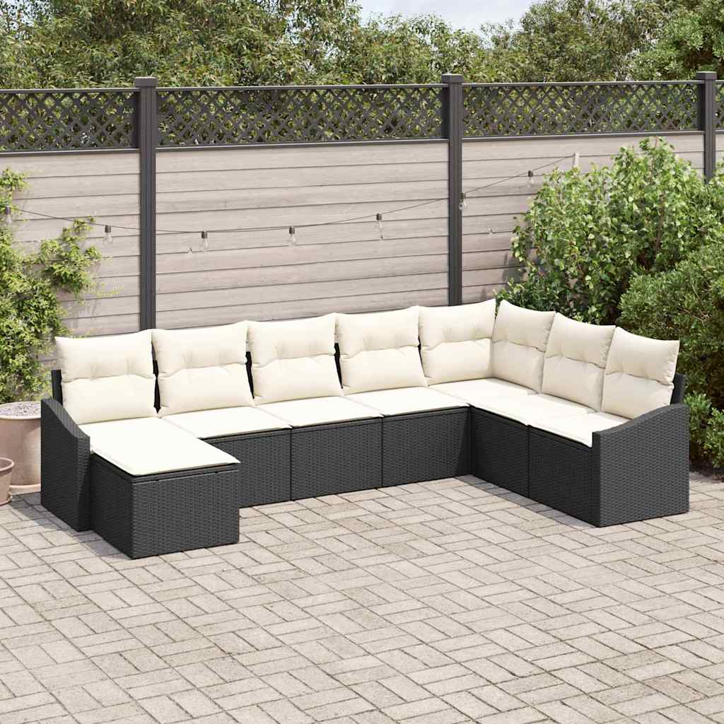 8 Piece Have Sofa Sæt med Puder Sort Poly Rattan
